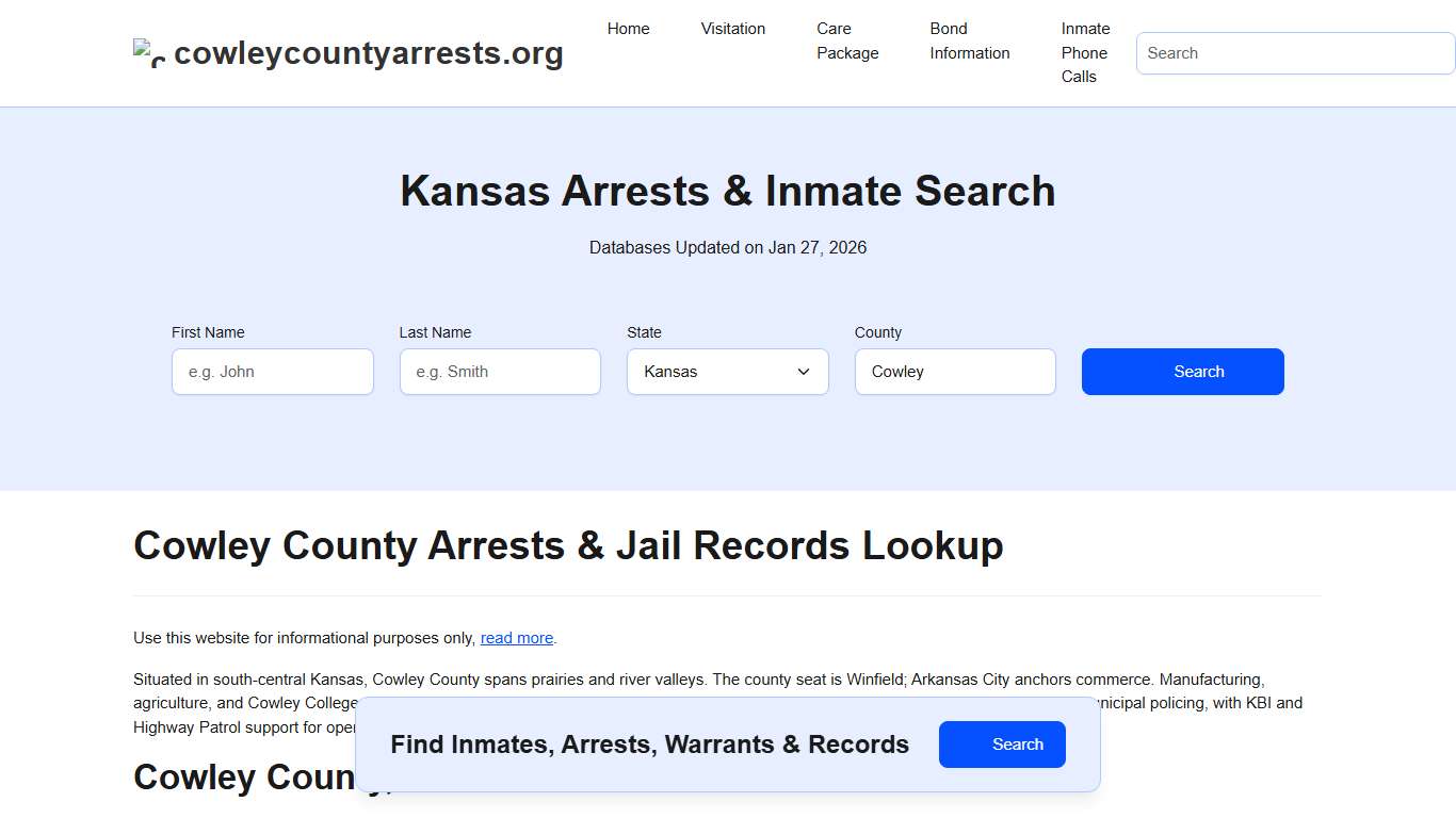 Cowley County, KS Arrests, Warrants, Police Records Search